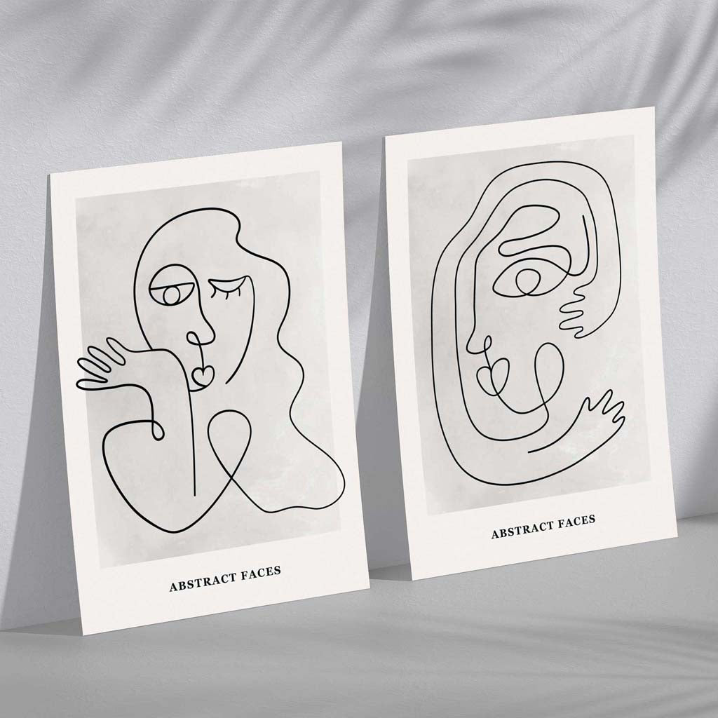 Picasso Faces Sketch Beige Set of 2 Art Prints