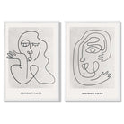 Picasso Faces Sketch Beige Set of 2 Art Prints with White Frame