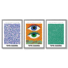 Yayoi Kusama Ocean Eyes in Blue and Green Framed Art Prints with Light Grey Wooden Frames