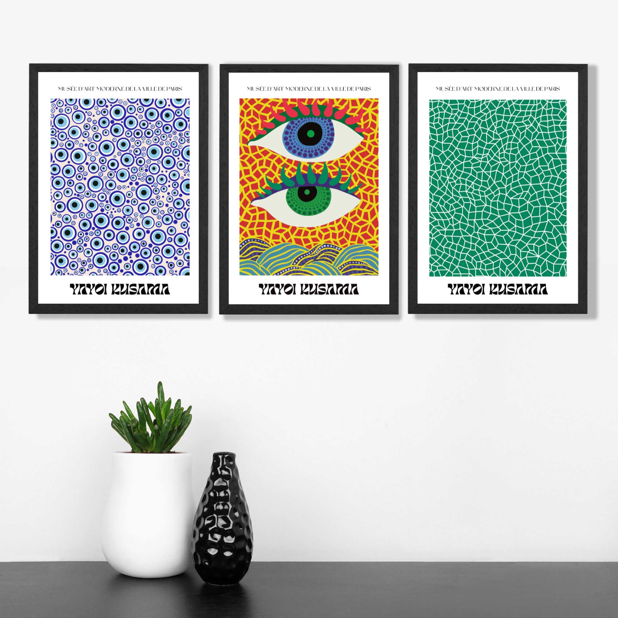 Yayoi Kusama Ocean Eyes in Blue and Green Art Prints in Black Frames | Artze UK