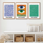 Yayoi Kusama Ocean Eyes in Blue and Green Art Prints in Oak Frames | Artze UK