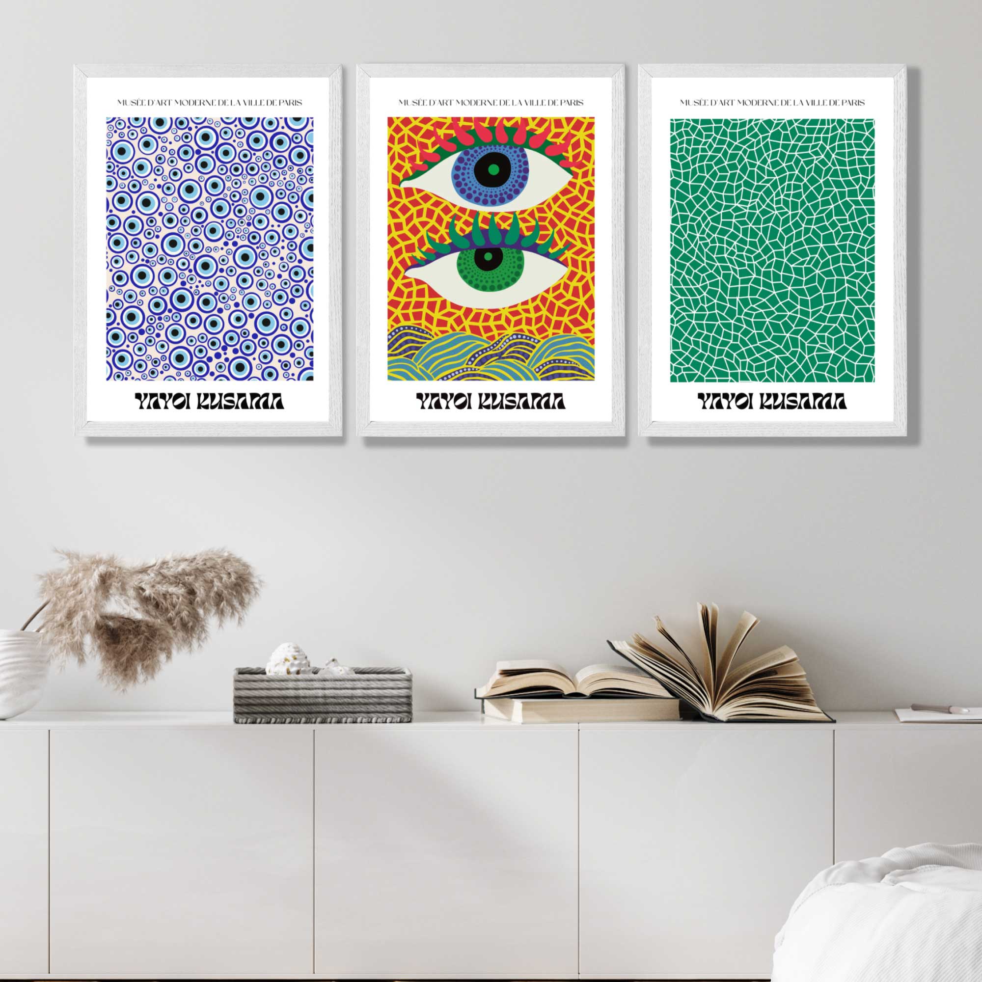 Yayoi Kusama Ocean Eyes in Blue and Green Art Prints in White Frames | Artze UK