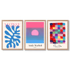Matisse Warhol Klee in Pink and Blue Gallery  Framed Art Prints with Light Oak Frames