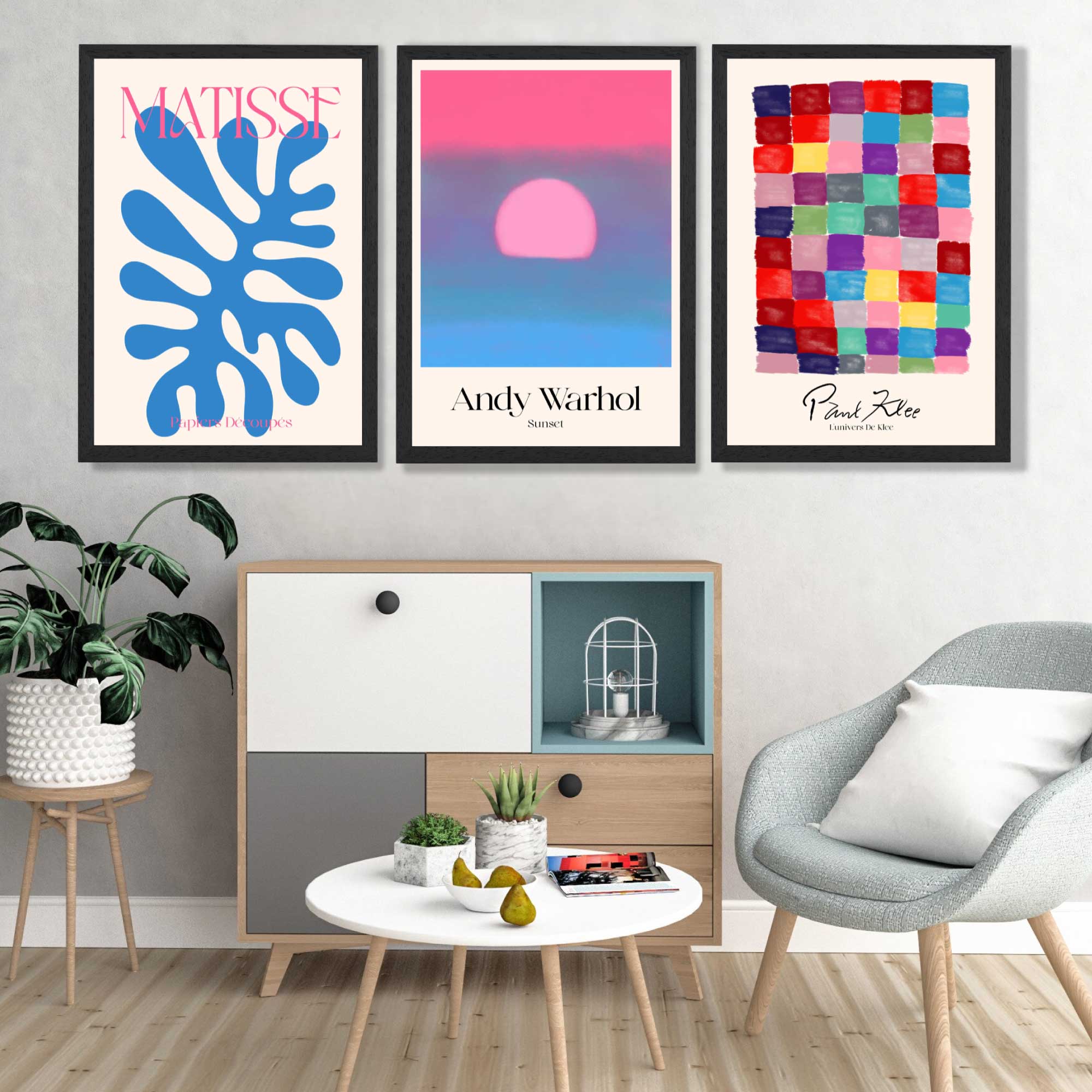 Matisse Warhol Klee in Pink and Blue Gallery  Art Prints in Black Frames | Artze UK