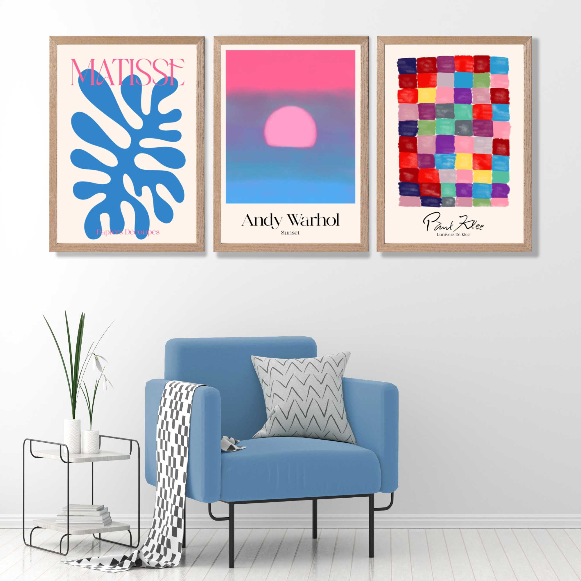 Matisse Warhol Klee in Pink and Blue Gallery  Art Prints in Oak Frames | Artze UK