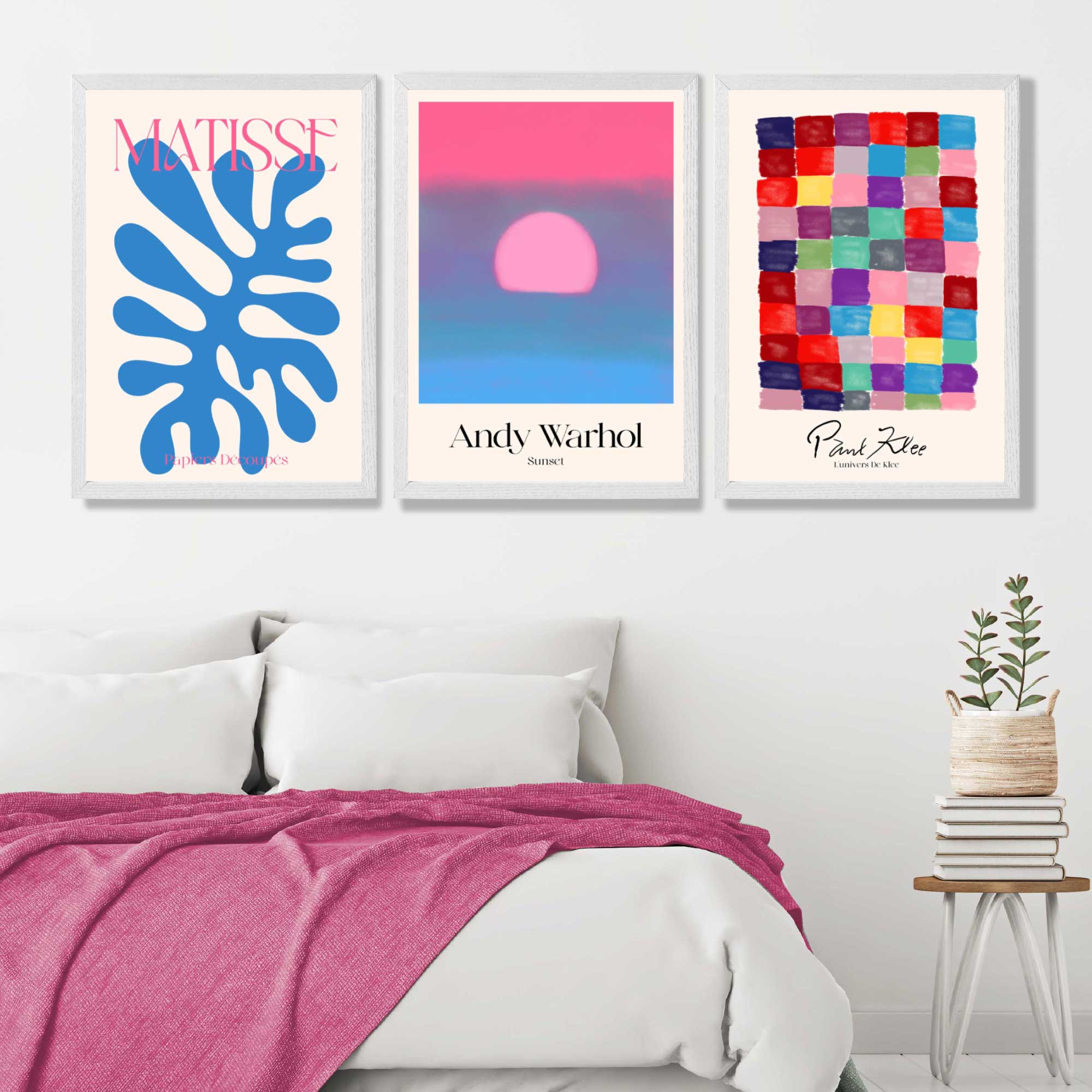 Matisse Warhol Klee in Pink and Blue Gallery  Art Prints in White Frames | Artze UK
