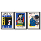 Matisse Picasso Kandinsky Modern Masters Set of 3 Framed Art Prints with Black Wooden Frames