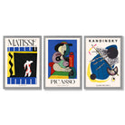Matisse Picasso Kandinsky Modern Masters Set of 3 Framed Art Prints with Light Grey Wooden Frames