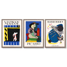Matisse Picasso Kandinsky Modern Masters Set of 3 Framed Art Prints with Light Walnut Frames