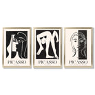Picasso Beige and Black Abstract People Framed Art Prints with Gold Wood Frames