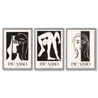 Picasso Beige and Black Abstract People Framed Art Prints with Light Grey Wooden Frames