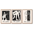 Picasso Beige and Black Abstract People Framed Art Prints with Light Oak Frames