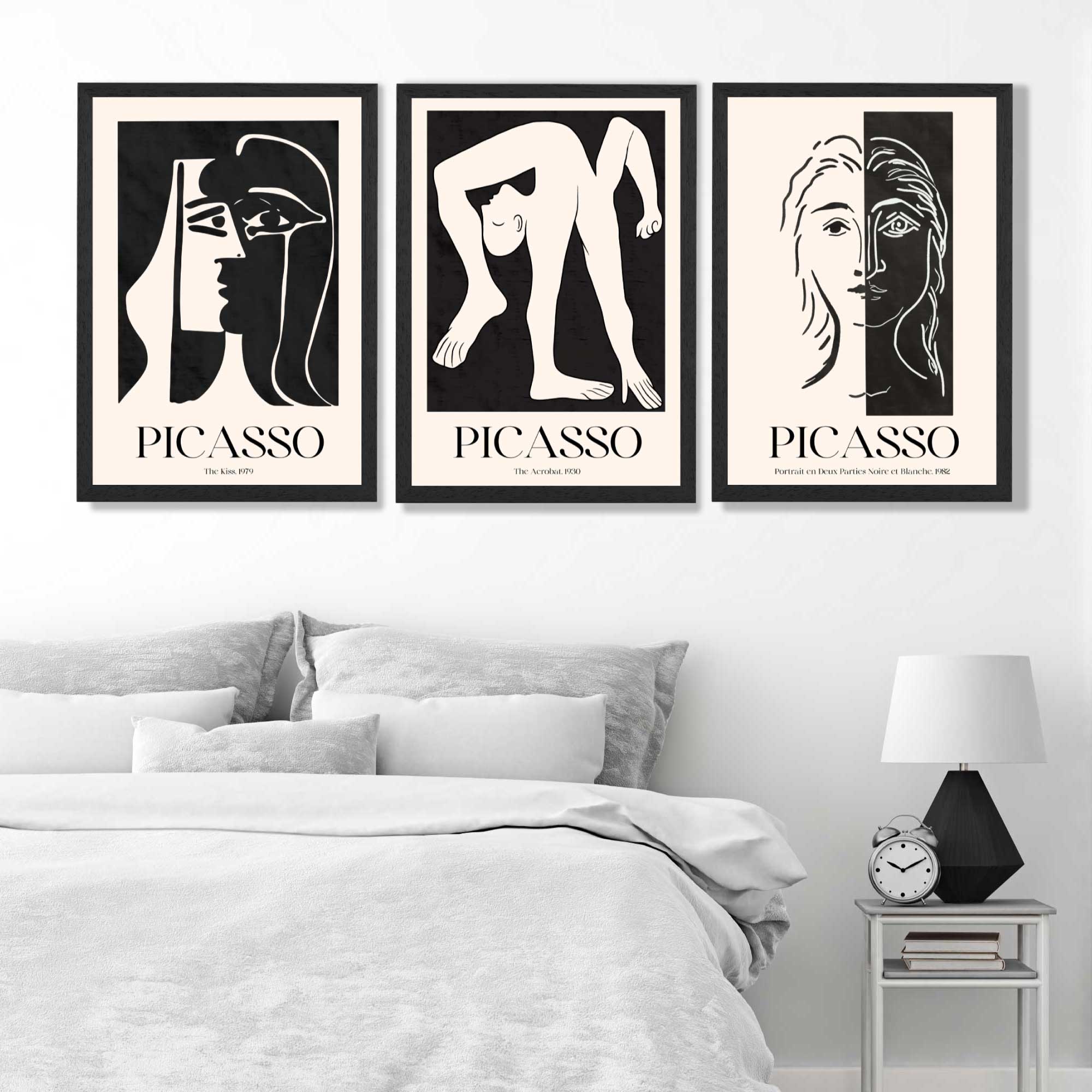Picasso Beige and Black Abstract People Art Prints in Black Frames | Artze UK