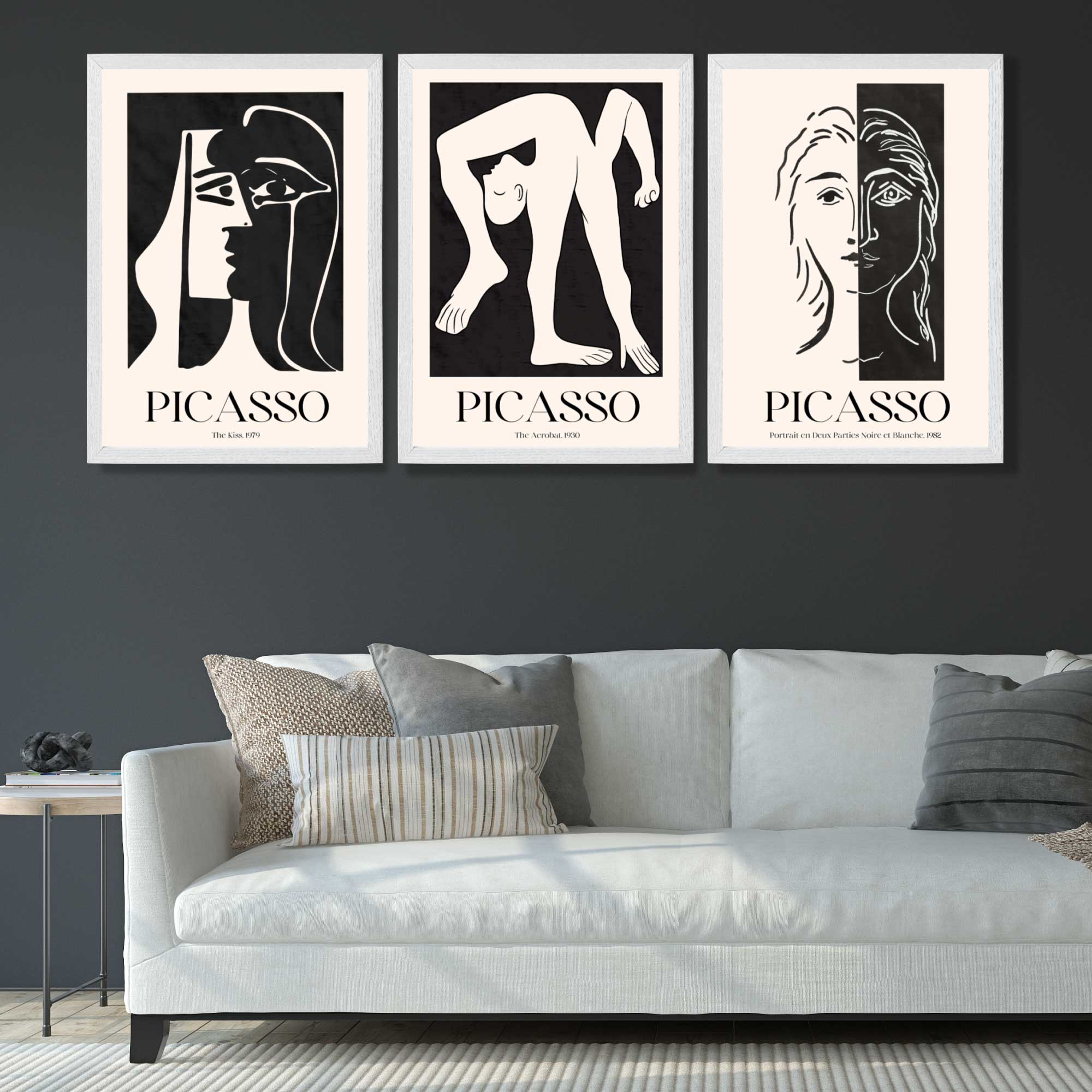 Picasso Beige and Black Abstract People Art Prints in White Frames | Artze UK