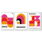 Bauhaus Modern Pink and Yellow Set of 3 Framed Art Prints with White Wooden Frames