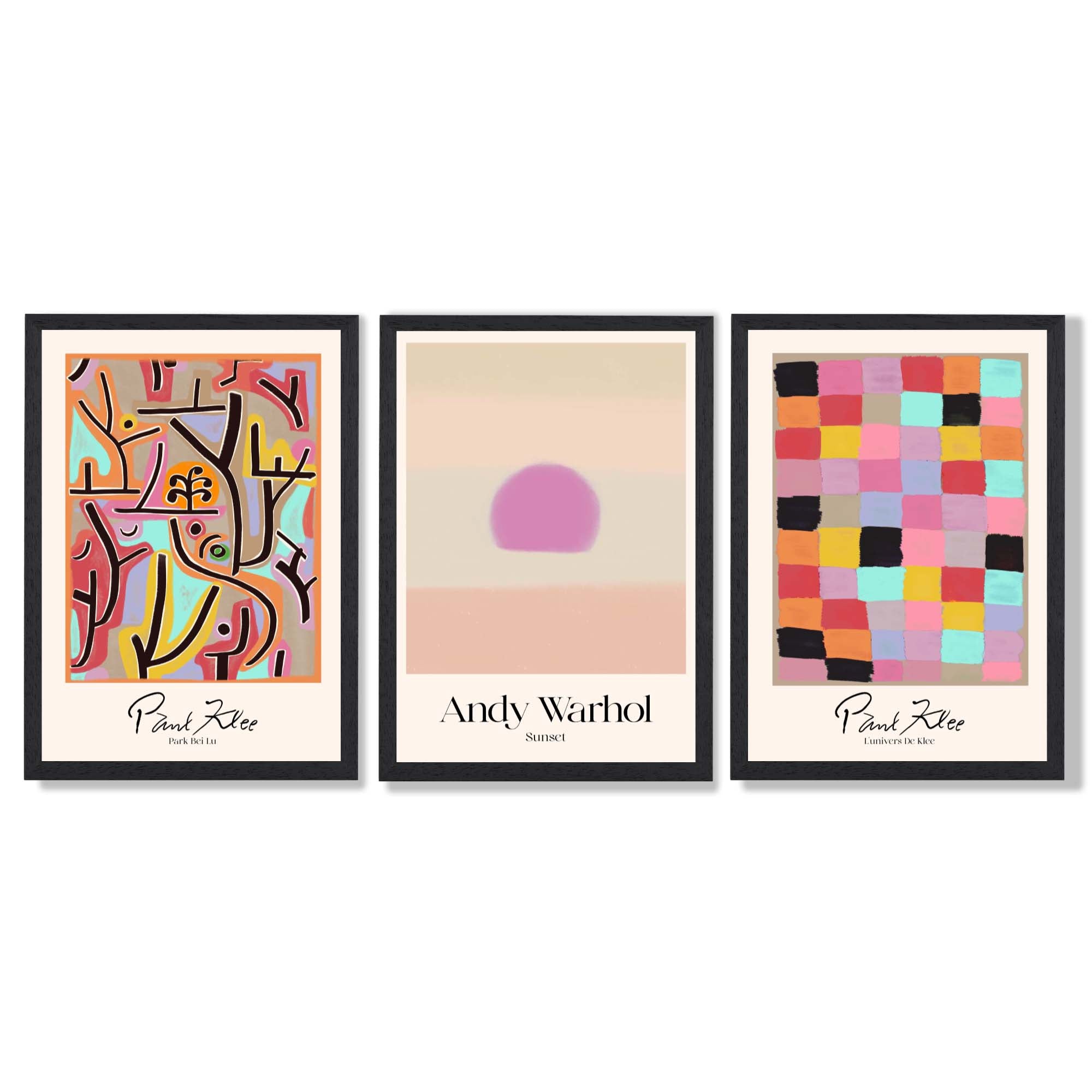 Paul Klee and Andy Warhol Contemporary Abstract Framed Art Prints with Black Wooden Frames