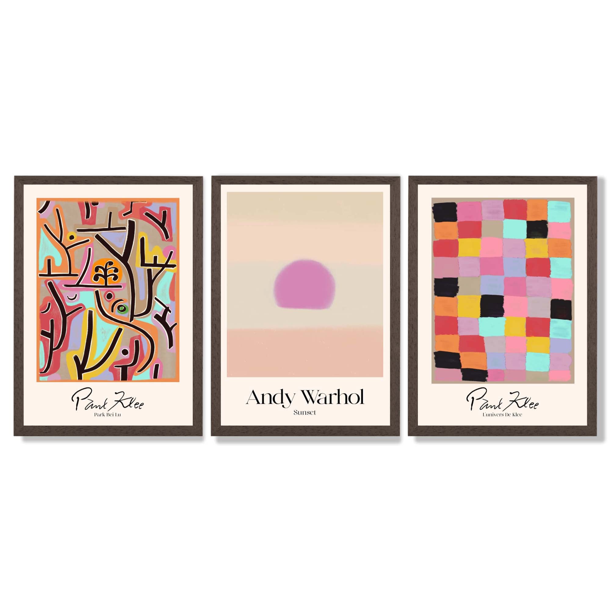 Paul Klee and Andy Warhol Contemporary Abstract Framed Art Prints with Dark Wood Frames
