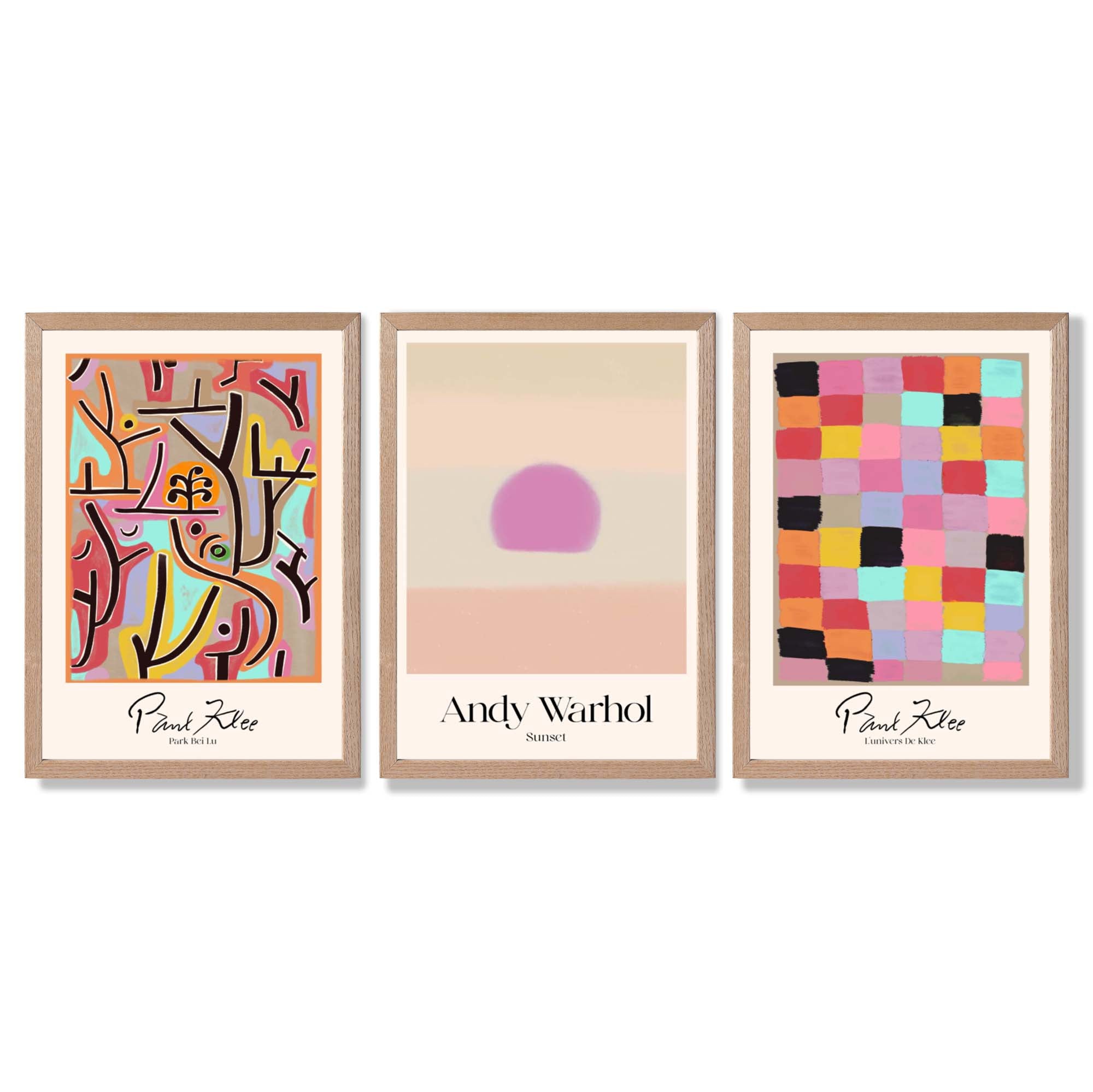 Paul Klee and Andy Warhol Contemporary Abstract Framed Art Prints with Light Oak Frames