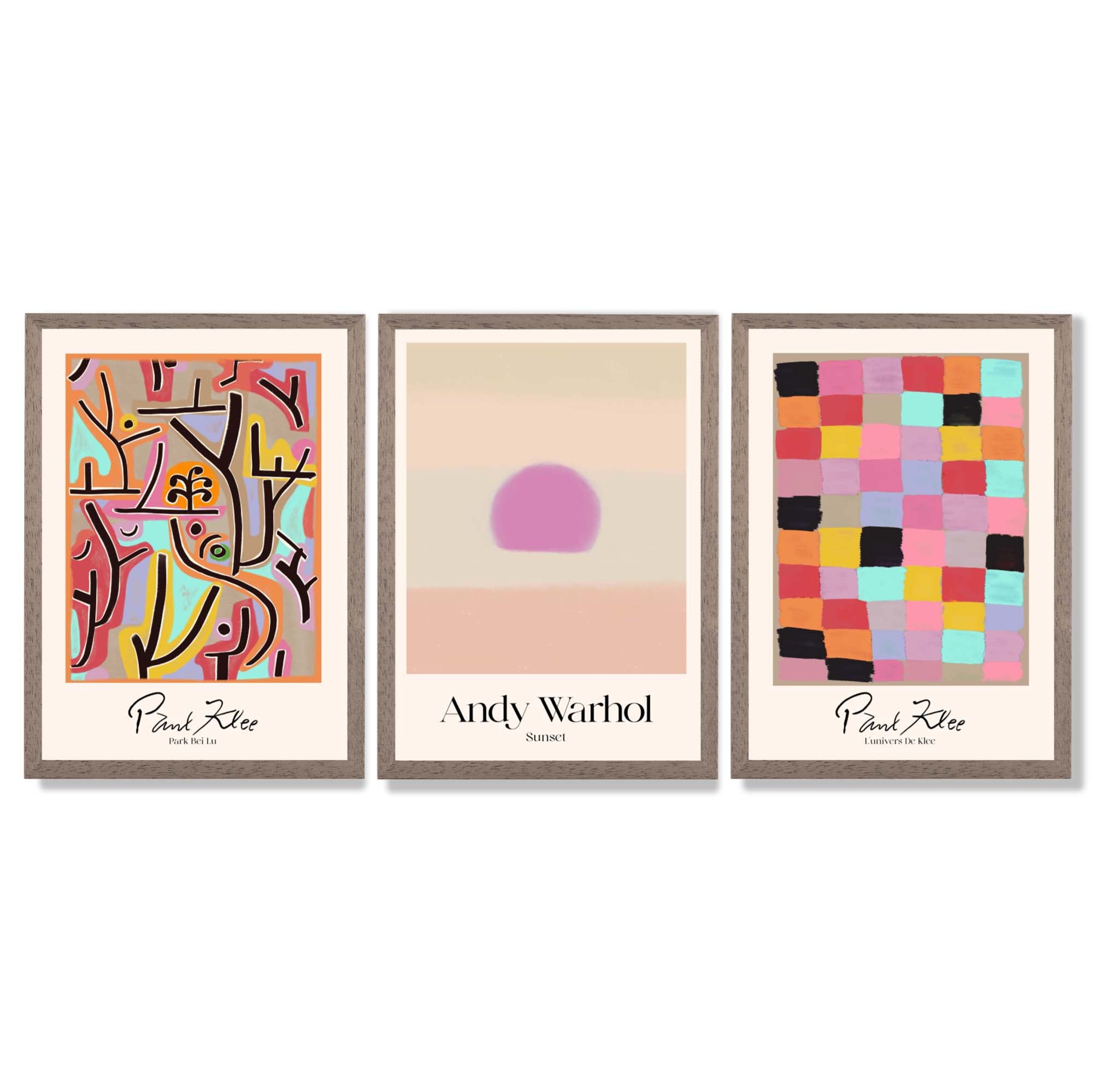 Paul Klee and Andy Warhol Contemporary Abstract Framed Art Prints with Light Walnut Frames