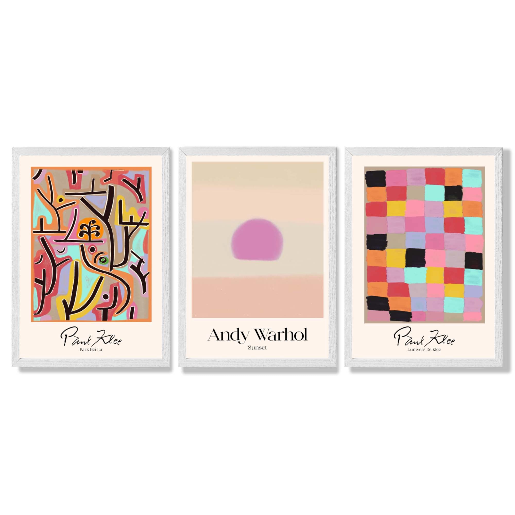 Paul Klee and Andy Warhol Contemporary Abstract Framed Art Prints with White Wooden Frames