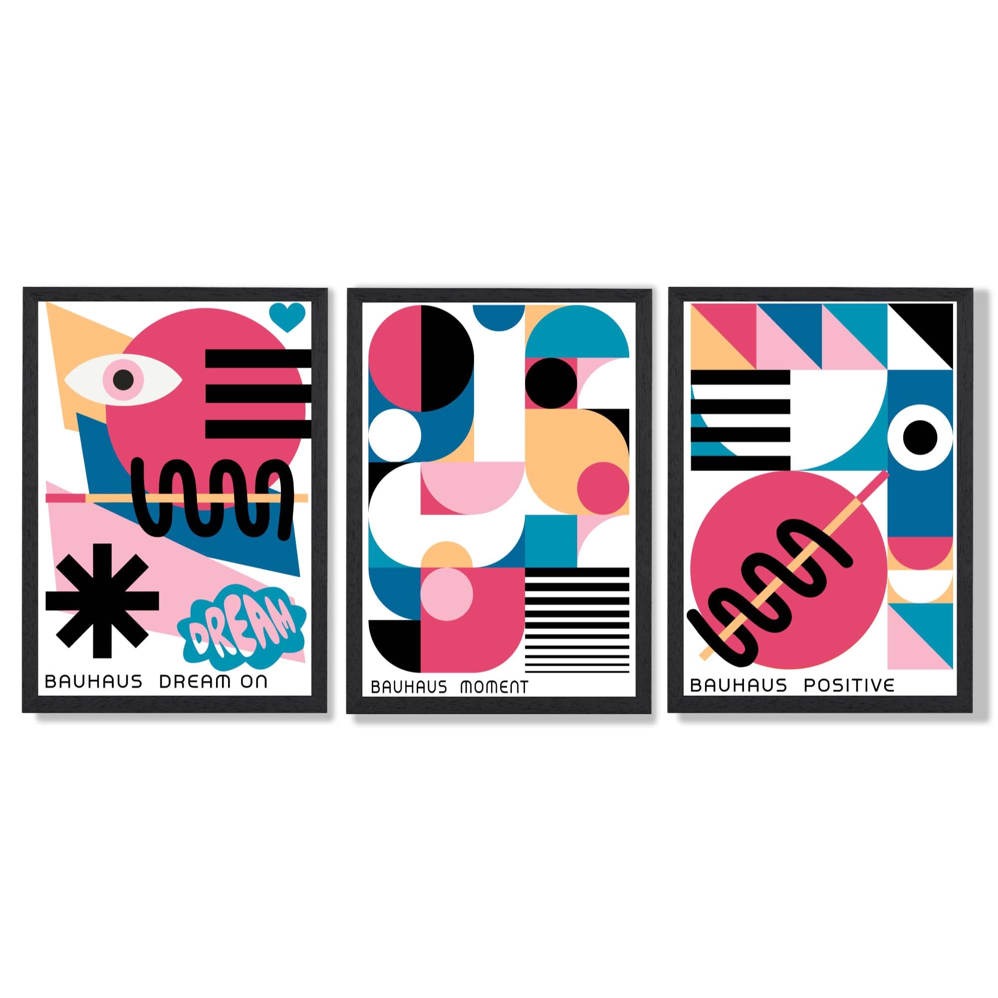 Bauhaus Positive Moments and Dreams Framed Art Prints with Black Wooden Frames