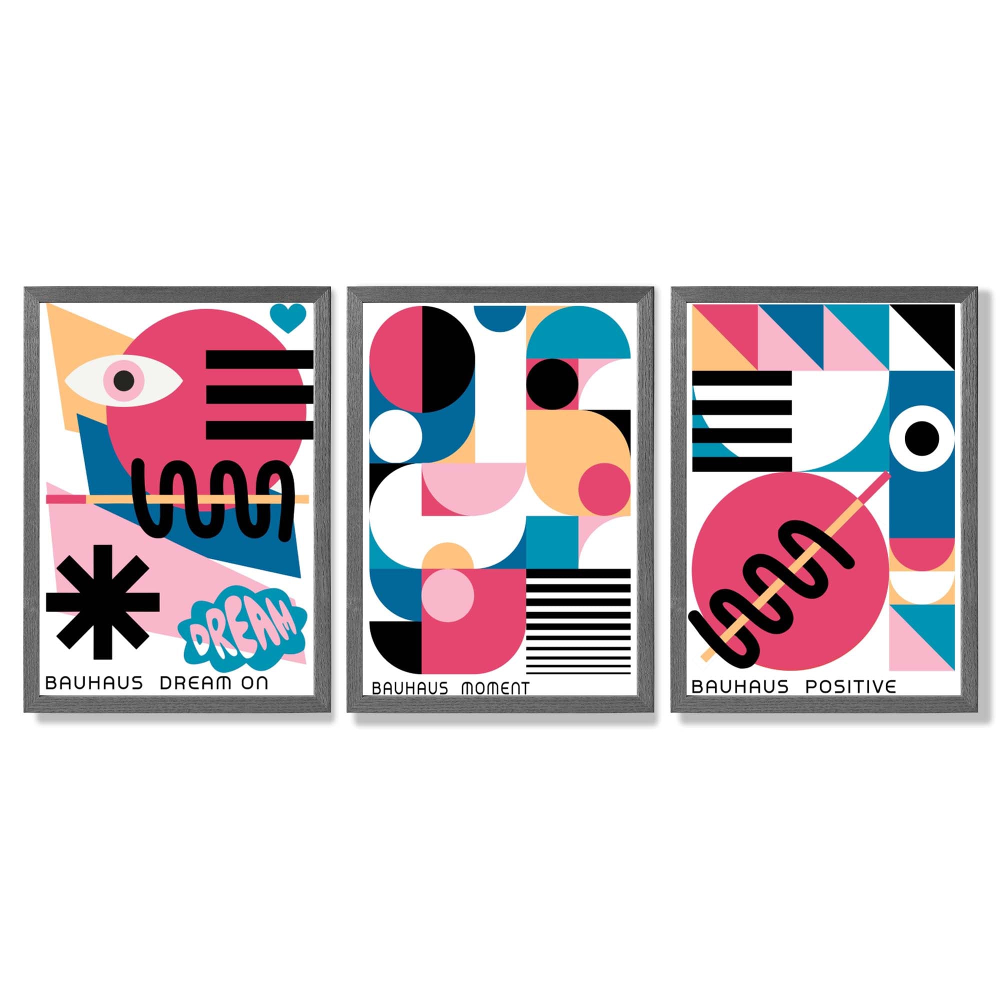 Bauhaus Positive Moments and Dreams Framed Art Prints with Dark Grey Wooden Frames