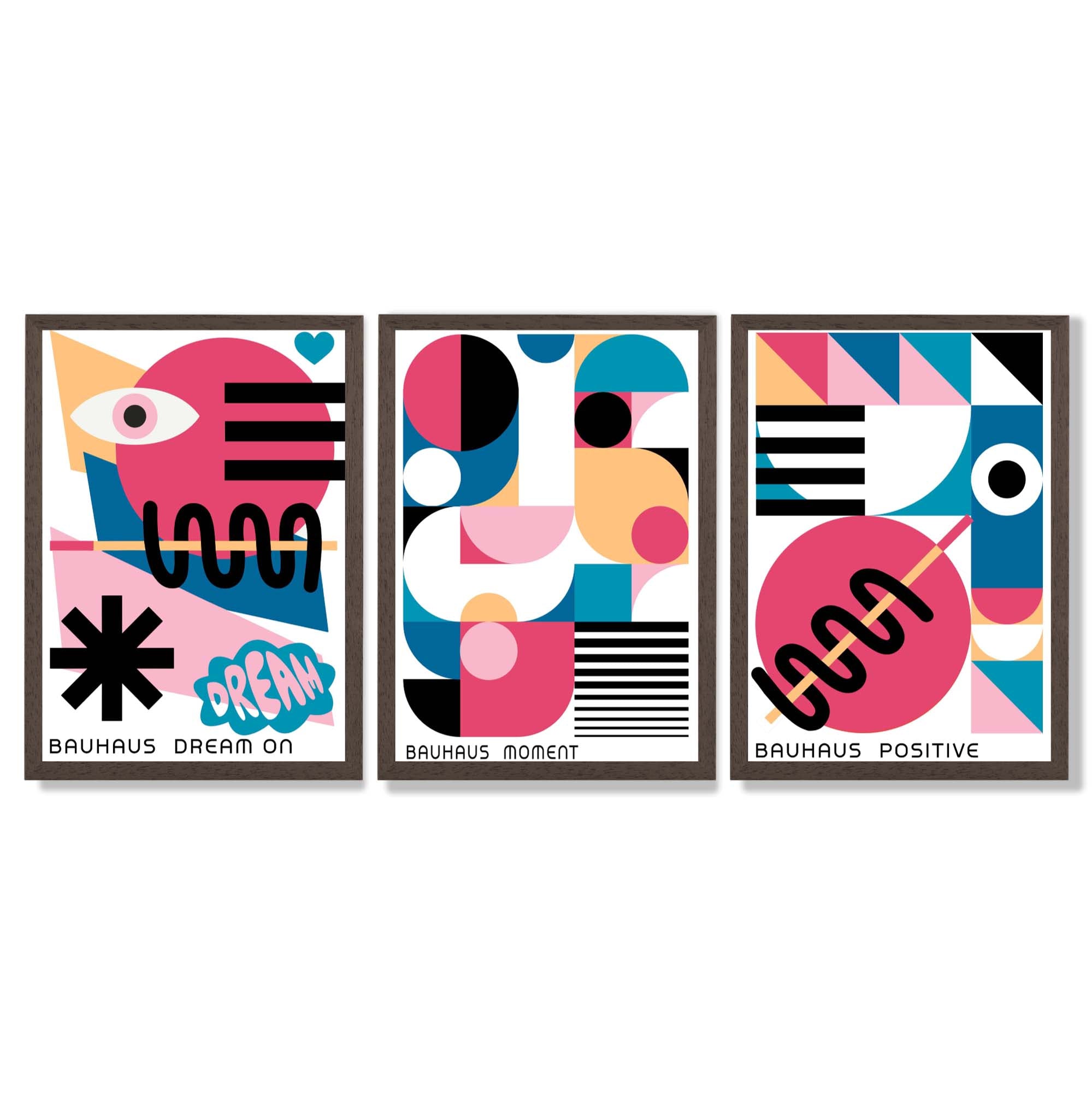 Bauhaus Positive Moments and Dreams Framed Art Prints with Dark Wood Frames