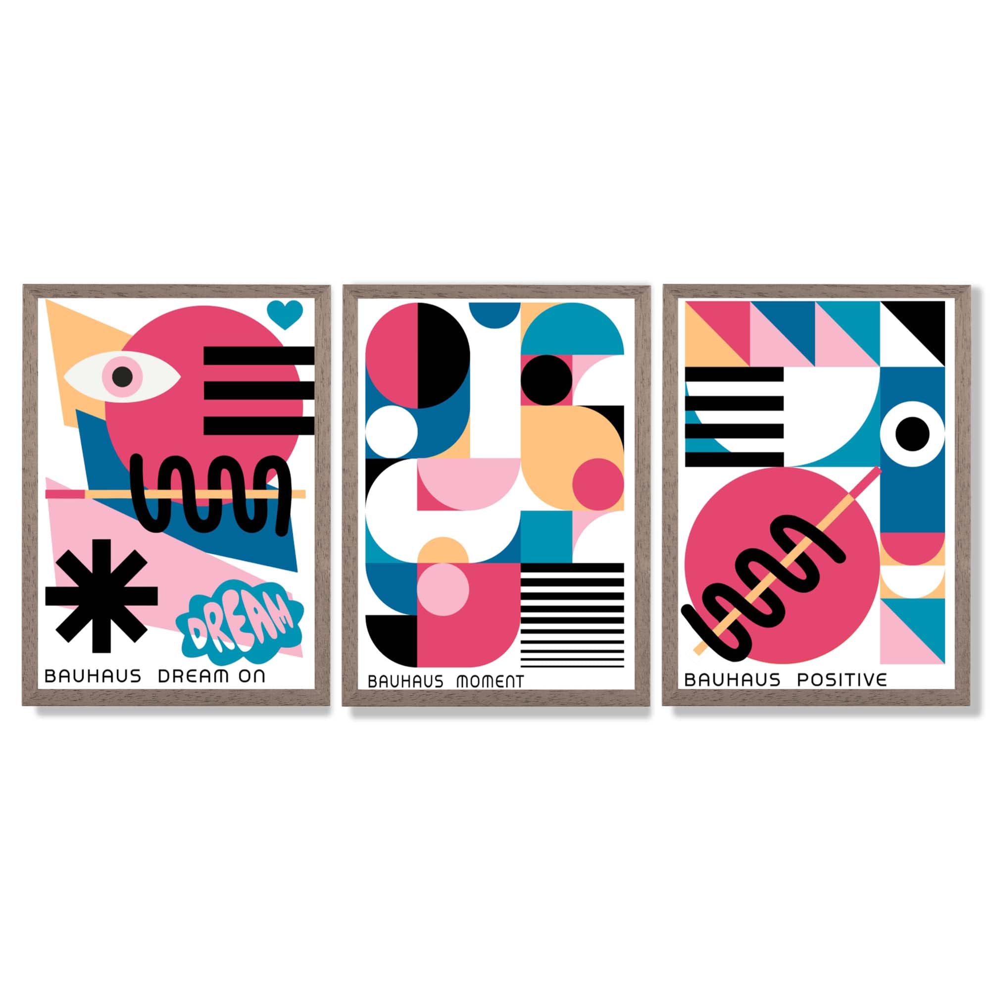 Bauhaus Positive Moments and Dreams Framed Art Prints with Light Walnut Frames