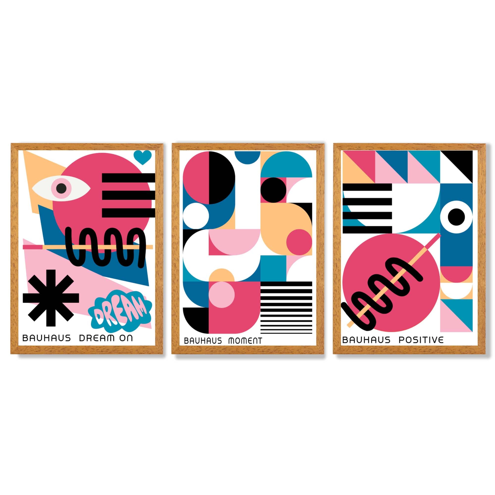 Bauhaus Positive Moments and Dreams Framed Art Prints with Oak Wooden Frames