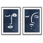 Picasso Faces Sketch Navy Blue Set of 2 Art Prints with Dark Grey Frame