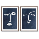 Picasso Faces Sketch Navy Blue Set of 2 Art Prints with Walnut Frame