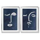 Picasso Faces Sketch Navy Blue Set of 2 Art Prints with Silver Frame