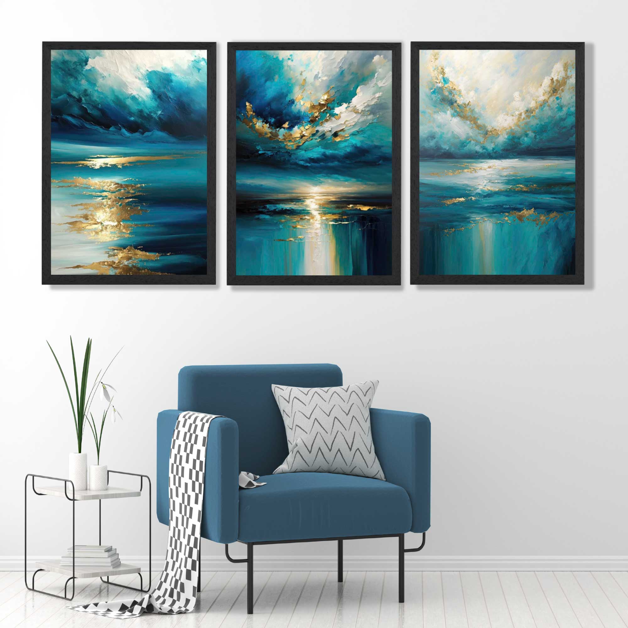 Abstract Seascapes in Blue and Gold Framed Art Prints in Luxury Frames | Artze UK