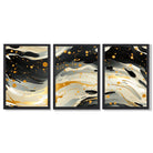 Abstract Modern Black and Yellow Set of 3 Framed Art Prints with Black Wooden Frames