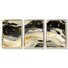 Abstract Modern Black and Yellow Set of 3 Framed Art Prints with Gold Wood Frames