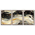 Abstract Modern Black and Yellow Set of 3 Framed Art Prints with Light Walnut Frames
