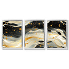 Abstract Modern Black and Yellow Set of 3 Framed Art Prints with Silver Wood Frames