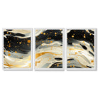 Abstract Modern Black and Yellow Set of 3 Framed Art Prints with White Wooden Frames