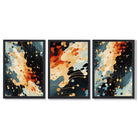 Abstract Modern Blue and Orange Set of 3 Framed Art Prints with Black Wooden Frames