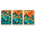 Abstract Colourful Herringbone Set of 3 Framed Art Prints with Gold Wood Frames