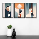 Neutral with Blue and Orange Geometric Set of 3 Art Prints in Black Frames | Artze UK