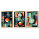 Abstract Cubism Green and Orange Set of 3 Framed Art Prints with Gold Wood Frames