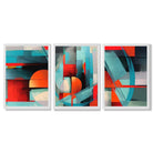 Abstract Modern Blue and Orange Geometric Framed Art Prints with White Wooden Frames