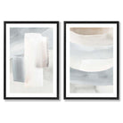 Pastel Blue and Beige Watercolour Set of 2 Art Prints with Black Frame