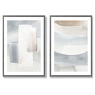 Pastel Blue and Beige Watercolour Set of 2 Art Prints with Dark Grey Frame