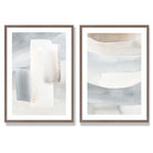 Pastel Blue and Beige Watercolour Set of 2 Art Prints with Walnut Frame