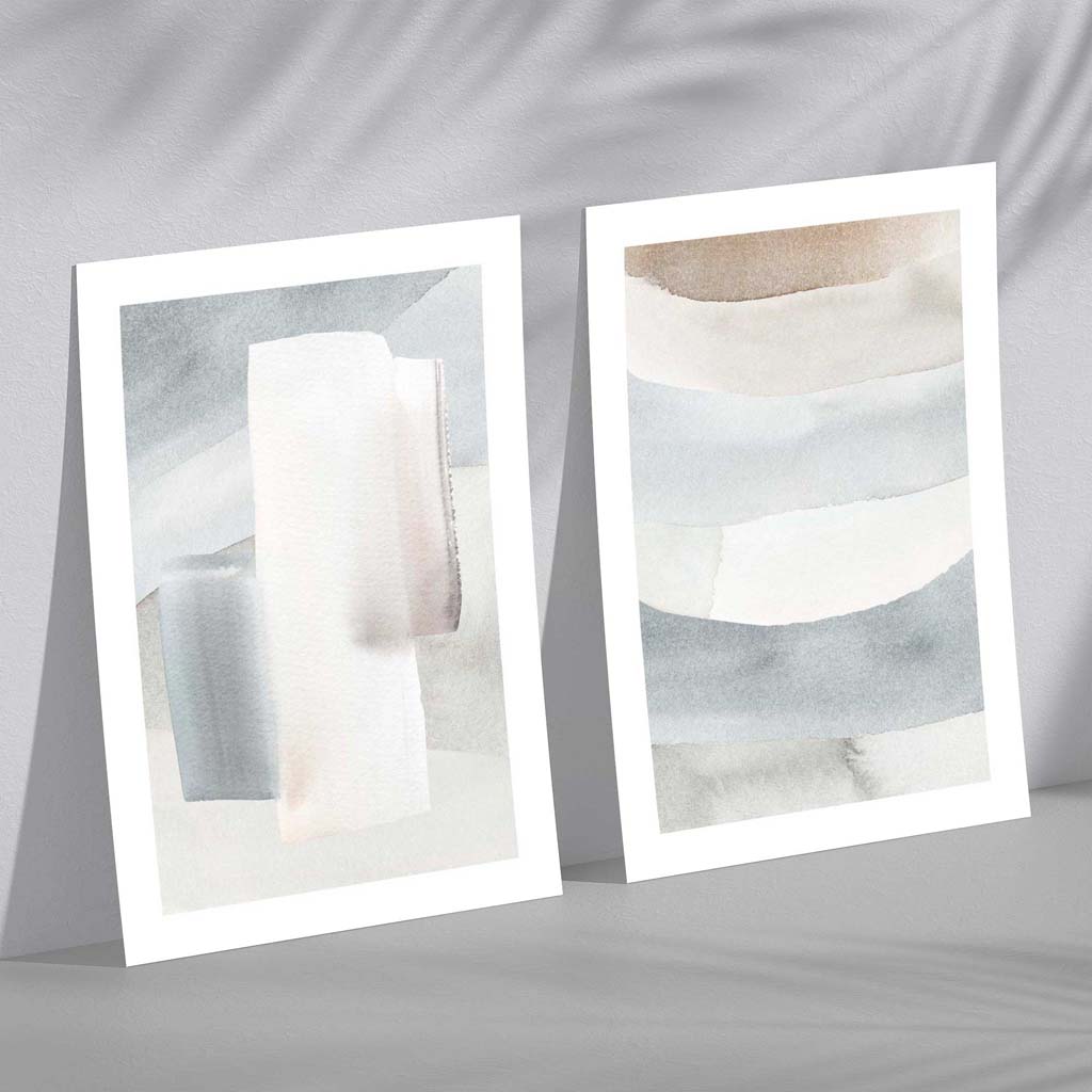 Pastel Blue and Beige Watercolour Framed Set of 2 Art Prints