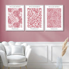 Set of 3 Raspberry Pink Floral William Morris Art Prints in White Frames | Artze UK