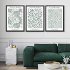 Set of 3 Sage Green Floral William Morris Art Prints in Black Frames | Artze UK