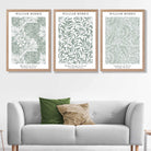 Set of 3 Sage Green Floral William Morris Art Prints in Oak Frames | Artze UK